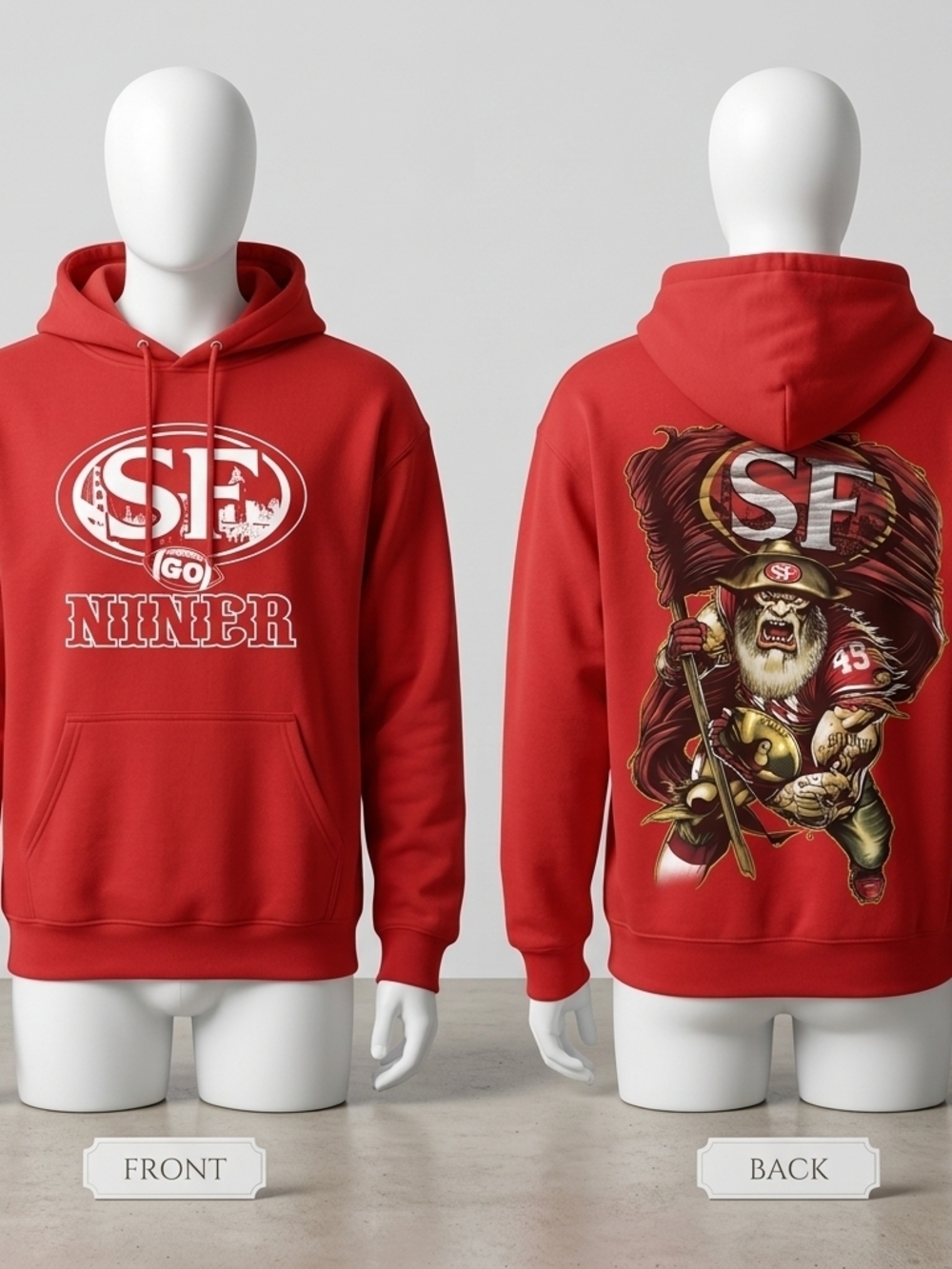 Men's Red SF Niner Pullover Hoodie - Dual Team Graphic Sweatshirt